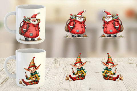 Mug Wrap Whimsical Santa Workshop Sublimation artnoy 