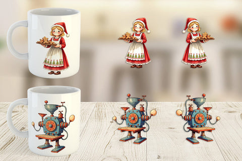 Mug Wrap Whimsical Santa Workshop Sublimation artnoy 