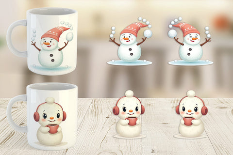 Mug Wrap Whimsical Snowman Christmas Sublimation artnoy 