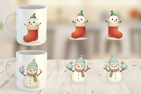 Mug Wrap Whimsical Snowman Christmas Sublimation artnoy 