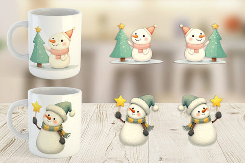 Mug Wrap Whimsical Snowman Christmas Sublimation artnoy 