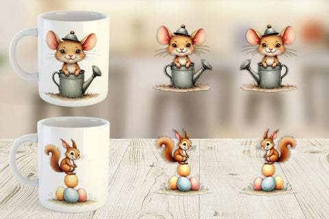 Mug Wrap Whimsical Spring Critters Sketch & Watercolor Sublimation artnoy 