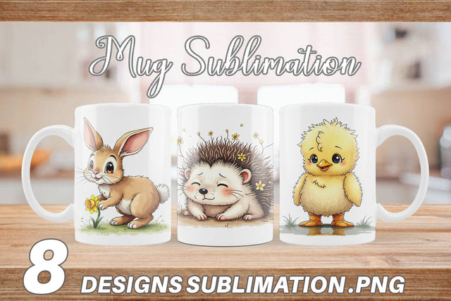 Mug Wrap Whimsical Spring Critters Sketch & Watercolor Sublimation artnoy 