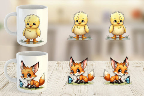 Mug Wrap Whimsical Spring Critters Sketch & Watercolor Sublimation artnoy 