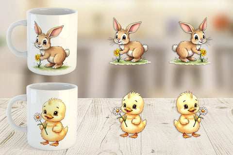 Mug Wrap Whimsical Spring Critters Sketch & Watercolor Sublimation artnoy 