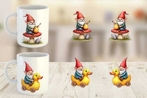 Mug Wrap Whimsical Spring Garden Gnomes Easter Sublimation artnoy 