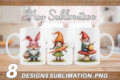 Mug Wrap Whimsical Spring Garden Gnomes Easter Sublimation artnoy 