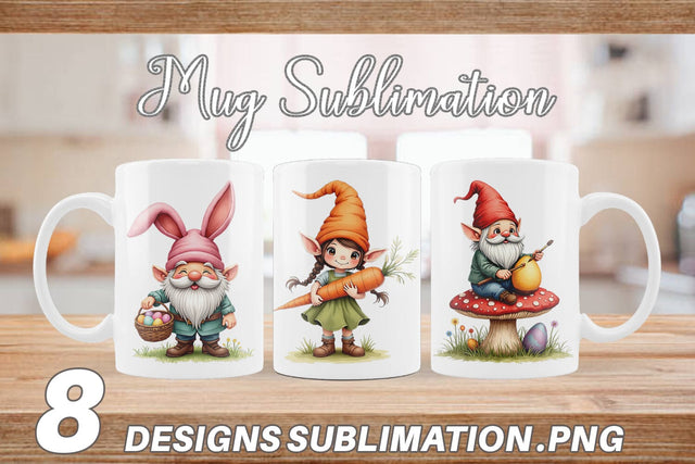 Mug Wrap Whimsical Spring Garden Gnomes Easter Sublimation artnoy 