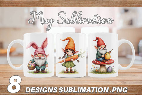 Mug Wrap Whimsical Spring Garden Gnomes Easter Sublimation artnoy 