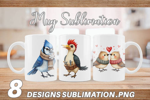 Mug Wrap Whimsical Winter Birds Watercolor Sublimation artnoy 