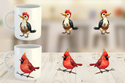 Mug Wrap Whimsical Winter Birds Watercolor Sublimation artnoy 