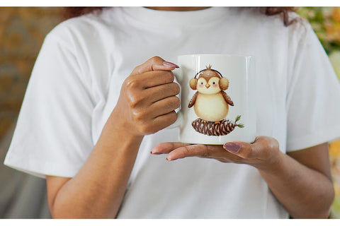 Mug Wrap Whimsical Winter Birds Watercolor Sublimation artnoy 