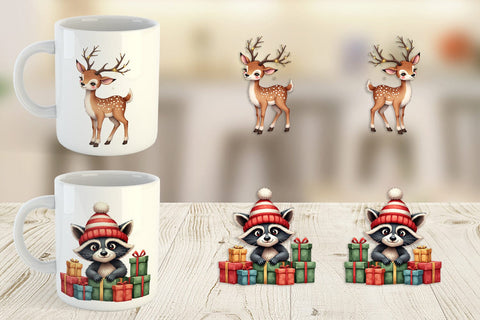 Mug Wrap Whimsical Winter Forest Friends Watercolor Sublimation artnoy 
