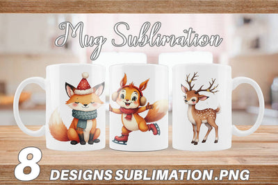 Mug Wrap Whimsical Winter Forest Friends Watercolor Sublimation artnoy 