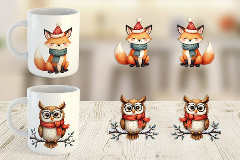 Mug Wrap Whimsical Winter Forest Friends Watercolor Sublimation artnoy 
