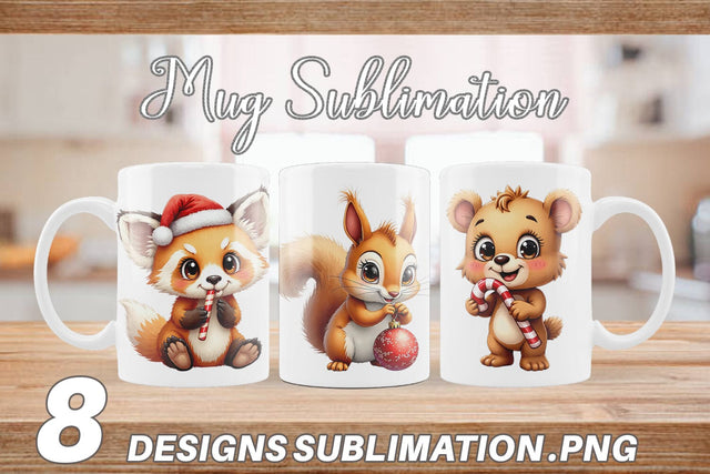 Mug Wrap Whimsical Woodland Christmas Vintage Watercolor Animals Sublimation artnoy 