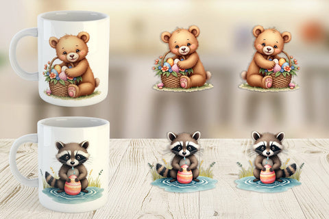 Mug Wrap Whimsical Woodland Friends Easter Watercolor Sublimation artnoy 