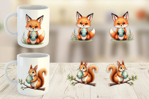 Mug Wrap Whimsical Woodland Friends Easter Watercolor Sublimation artnoy 