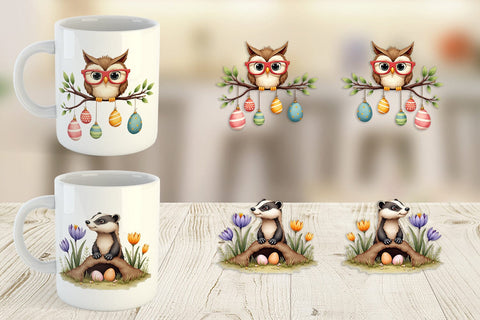 Mug Wrap Whimsical Woodland Friends Easter Watercolor Sublimation artnoy 