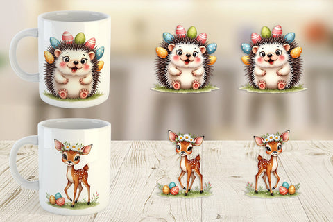 Mug Wrap Whimsical Woodland Friends Easter Watercolor Sublimation artnoy 