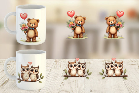 Mug Wrap Whimsical Woodland Valentine Watercolor Storybook Sublimation artnoy 