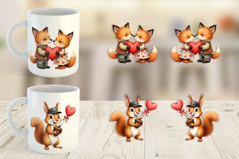 Mug Wrap Whimsical Woodland Valentine Watercolor Storybook Sublimation artnoy 