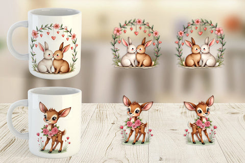 Mug Wrap Whimsical Woodland Valentine Watercolor Storybook Sublimation artnoy 