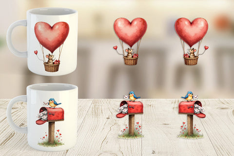 Mug Wrap Whimsical Woodland Valentine Watercolor Storybook Sublimation artnoy 