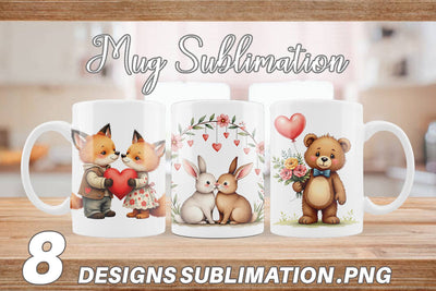 Mug Wrap Whimsical Woodland Valentine Watercolor Storybook Sublimation artnoy 