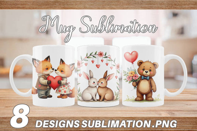 Mug Wrap Whimsical Woodland Valentine Watercolor Storybook Sublimation artnoy 