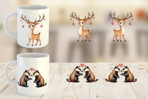 Mug Wrap Whimsical Woodland Valentine Watercolor Sublimation artnoy 