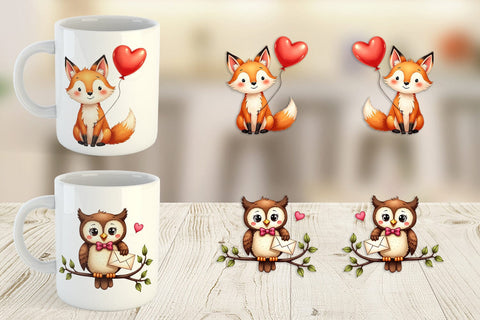 Mug Wrap Whimsical Woodland Valentine Watercolor Sublimation artnoy 