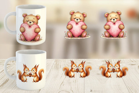 Mug Wrap Whimsical Woodland Valentine Watercolor Sublimation artnoy 