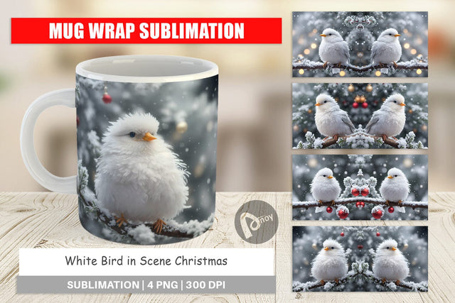 Mug Wrap White Bird Christmas 3D Paper artnoy 