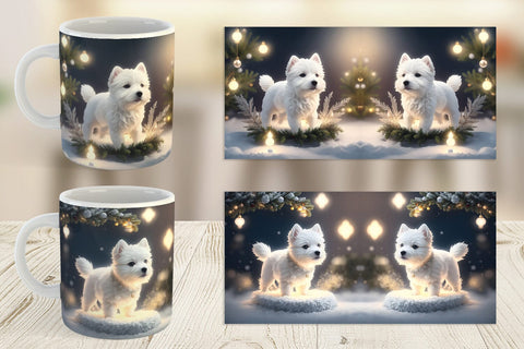 Mug Wrap White Dog Scene Christmas Sublimation artnoy 