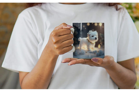 Mug Wrap White Dog Scene Christmas Sublimation artnoy 