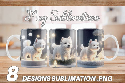 Mug Wrap White Dog Scene Christmas Sublimation artnoy 
