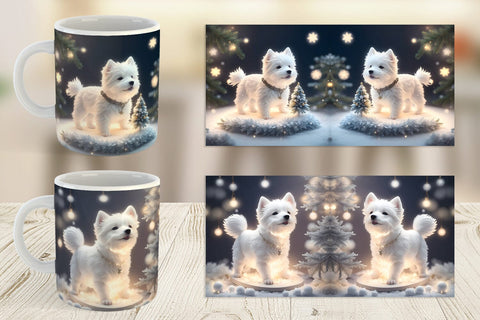 Mug Wrap White Dog Scene Christmas Sublimation artnoy 