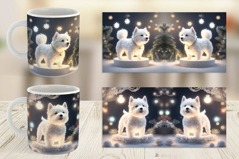 Mug Wrap White Dog Scene Christmas Sublimation artnoy 