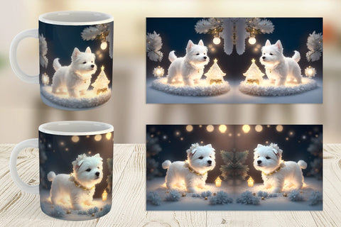 Mug Wrap White Dog Scene Christmas Sublimation artnoy 