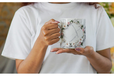 Mug Wrap White Marble with Flower Sublimation artnoy 