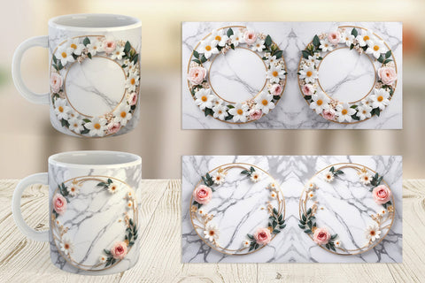 Mug Wrap White Marble with Flower Sublimation artnoy 