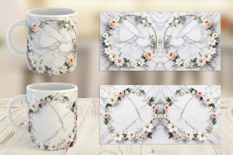 Mug Wrap White Marble with Flower Sublimation artnoy 