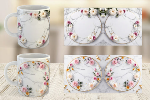 Mug Wrap White Marble with Flower Sublimation artnoy 