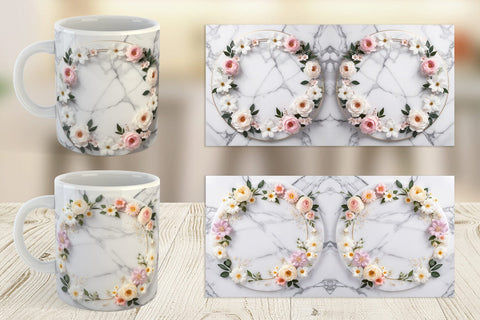 Mug Wrap White Marble with Flower Sublimation artnoy 