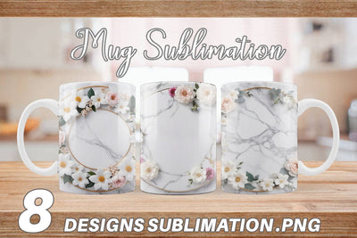 Mug Wrap White Marble with Flower Sublimation artnoy 