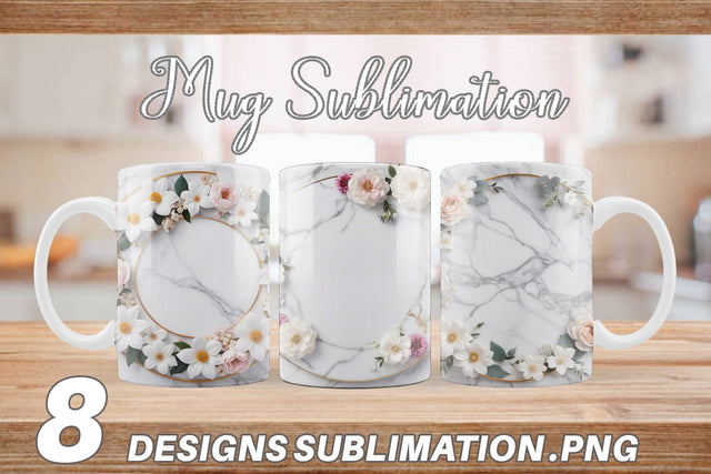 Mug Wrap White Marble with Flower Sublimation artnoy 
