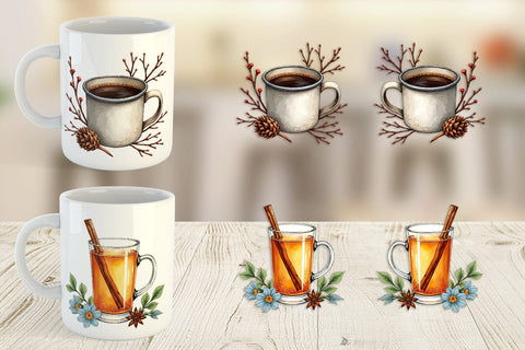 Mug Wrap Winter Botanicals & Warm Brews Sublimation artnoy 