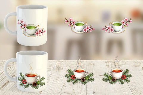 Mug Wrap Winter Botanicals & Warm Brews Sublimation artnoy 