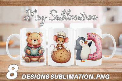 Mug Wrap Winter Critters & Sweets Watercolor Sublimation artnoy 